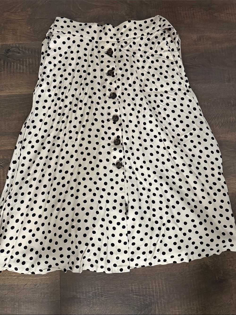 Ann Taylor Black Polka Dot Button-Front A-Line Skirt on White